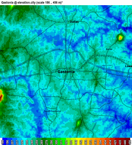Zoom OUT 2x Gastonia, United States elevation map