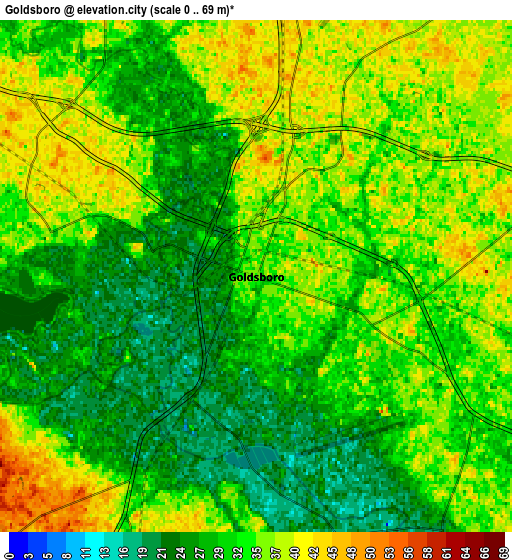 Zoom OUT 2x Goldsboro, United States elevation map