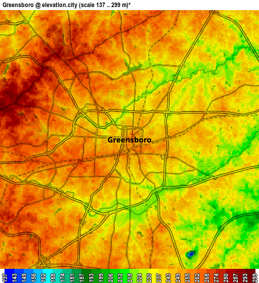 Zoom OUT 2x Greensboro, United States elevation map