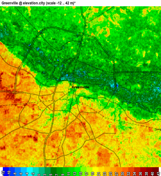 Zoom OUT 2x Greenville, United States elevation map