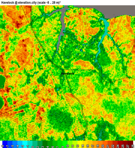 Zoom OUT 2x Havelock, United States elevation map