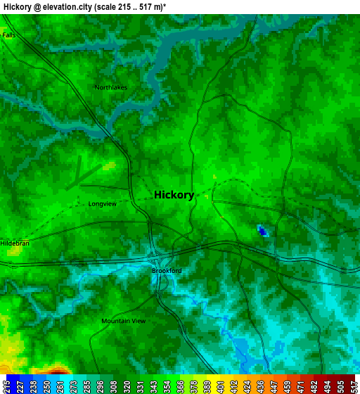 Zoom OUT 2x Hickory, United States elevation map