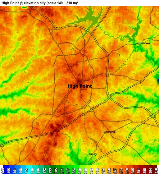 Zoom OUT 2x High Point, United States elevation map