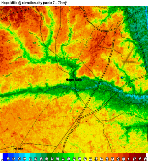 Zoom OUT 2x Hope Mills, United States elevation map