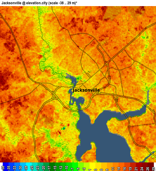 Zoom OUT 2x Jacksonville, United States elevation map