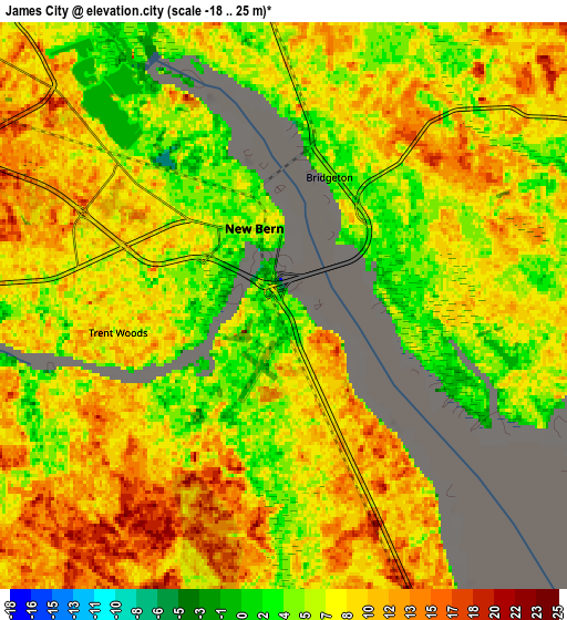 Zoom OUT 2x James City, United States elevation map