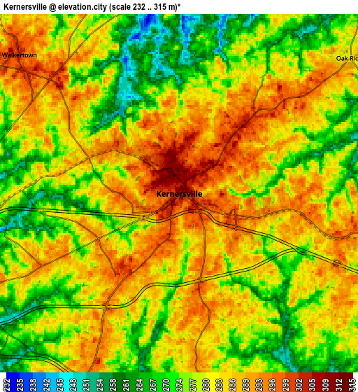 Zoom OUT 2x Kernersville, United States elevation map