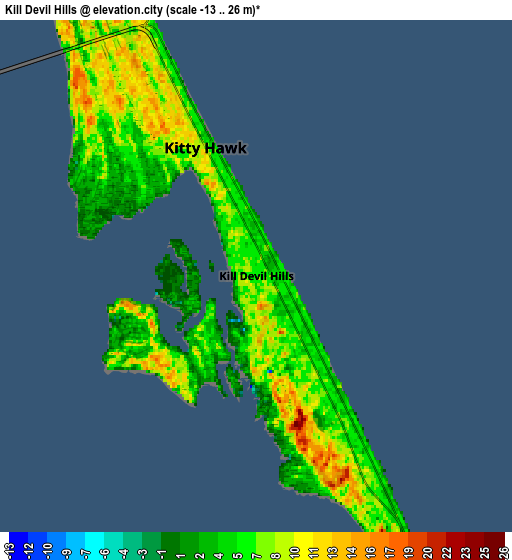 Zoom OUT 2x Kill Devil Hills, United States elevation map