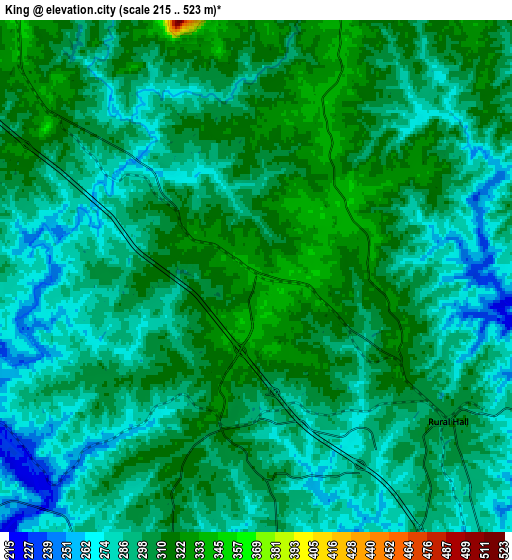 Zoom OUT 2x King, United States elevation map
