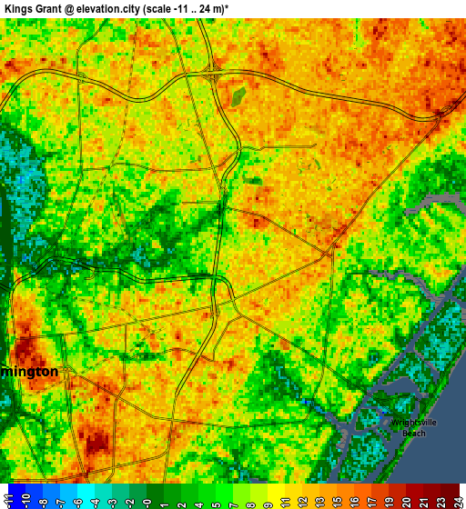 Zoom OUT 2x Kings Grant, United States elevation map