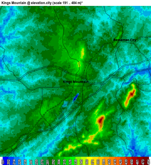 Zoom OUT 2x Kings Mountain, United States elevation map