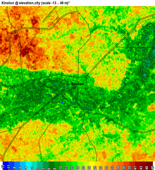 Zoom OUT 2x Kinston, United States elevation map