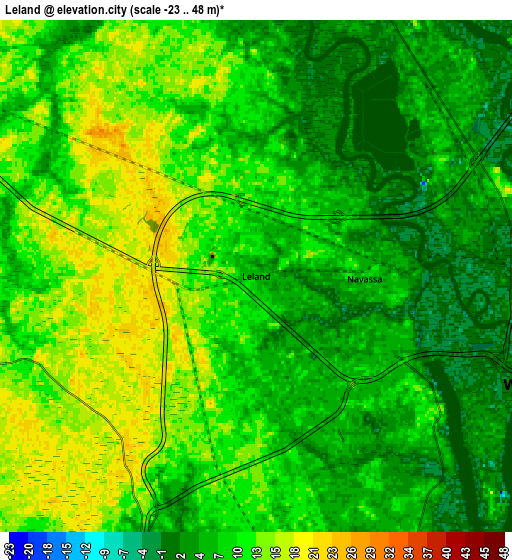 Zoom OUT 2x Leland, United States elevation map