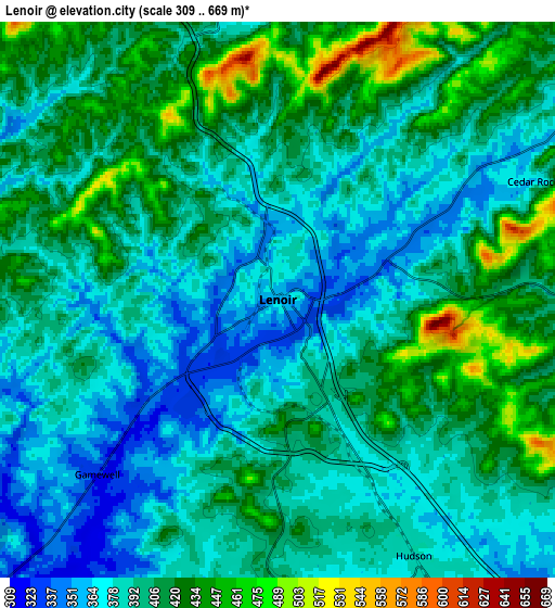 Zoom OUT 2x Lenoir, United States elevation map