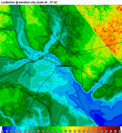 Zoom OUT 2x Lumberton, United States elevation map