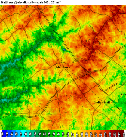 Zoom OUT 2x Matthews, United States elevation map