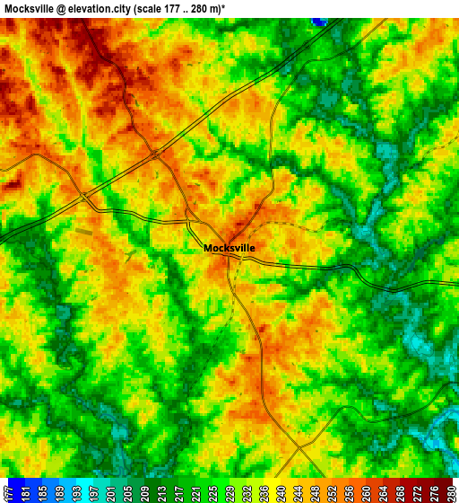 Zoom OUT 2x Mocksville, United States elevation map