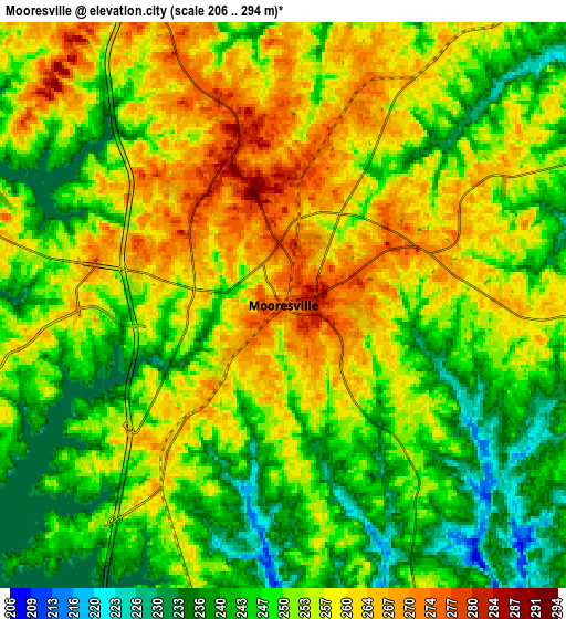 Zoom OUT 2x Mooresville, United States elevation map