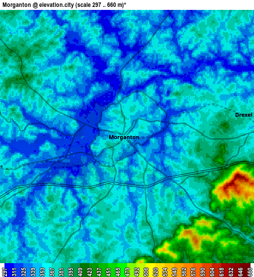Zoom OUT 2x Morganton, United States elevation map