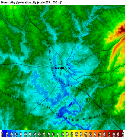 Zoom OUT 2x Mount Airy, United States elevation map