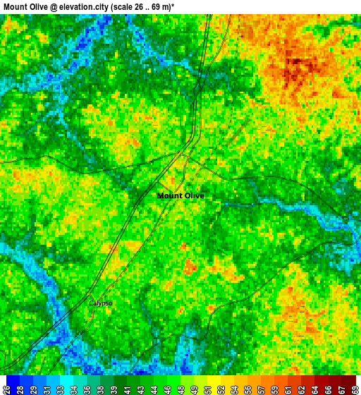 Zoom OUT 2x Mount Olive, United States elevation map