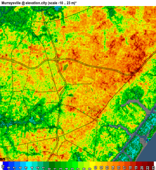 Zoom OUT 2x Murraysville, United States elevation map