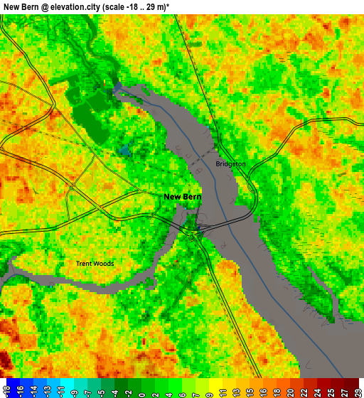 Zoom OUT 2x New Bern, United States elevation map