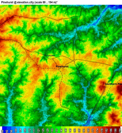 Zoom OUT 2x Pinehurst, United States elevation map