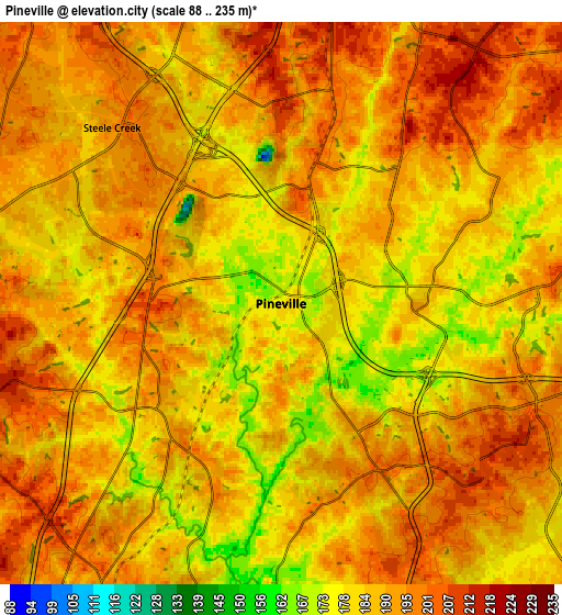 Zoom OUT 2x Pineville, United States elevation map