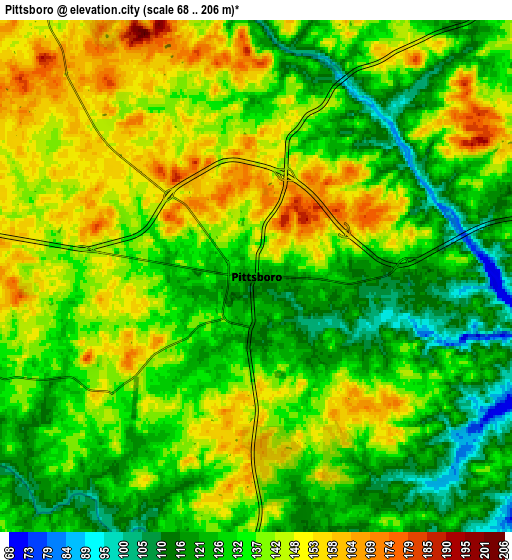 Zoom OUT 2x Pittsboro, United States elevation map