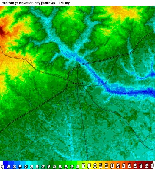 Zoom OUT 2x Raeford, United States elevation map