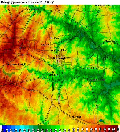 Zoom OUT 2x Raleigh, United States elevation map