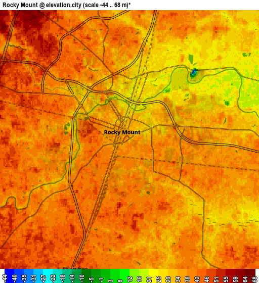 Zoom OUT 2x Rocky Mount, United States elevation map