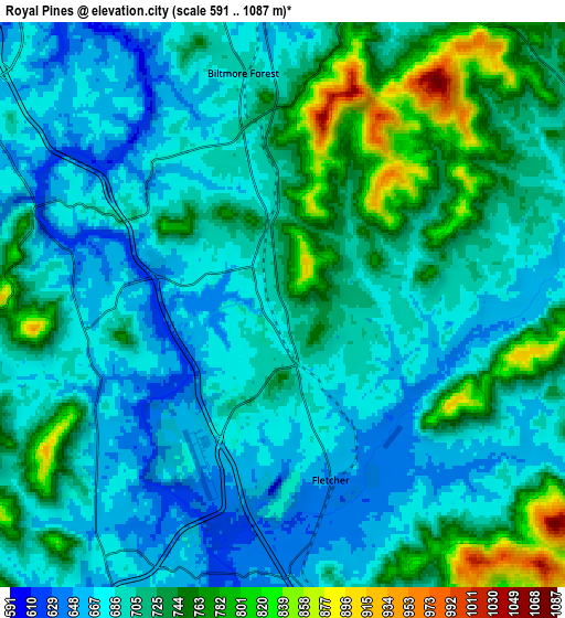 Zoom OUT 2x Royal Pines, United States elevation map