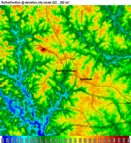 Zoom OUT 2x Rutherfordton, United States elevation map