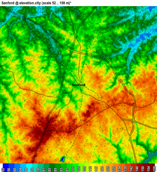 Zoom OUT 2x Sanford, United States elevation map