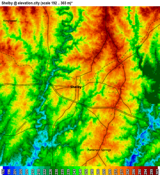 Zoom OUT 2x Shelby, United States elevation map