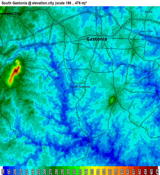 Zoom OUT 2x South Gastonia, United States elevation map