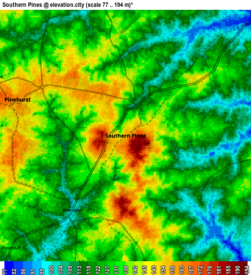 Zoom OUT 2x Southern Pines, United States elevation map