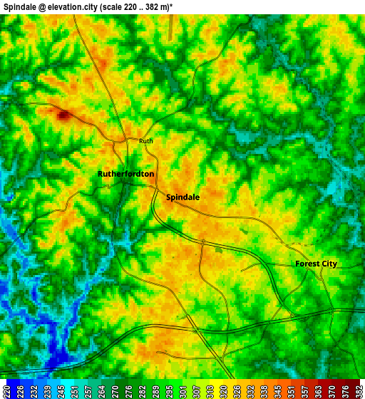 Zoom OUT 2x Spindale, United States elevation map