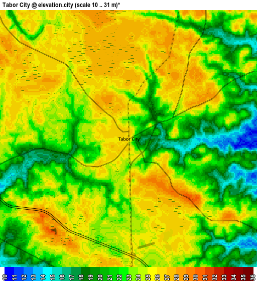 Zoom OUT 2x Tabor City, United States elevation map