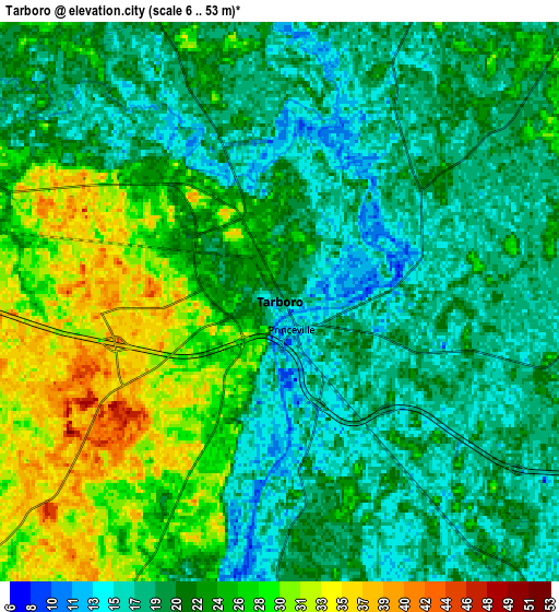 Zoom OUT 2x Tarboro, United States elevation map