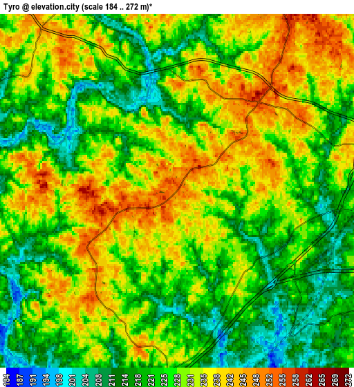 Zoom OUT 2x Tyro, United States elevation map