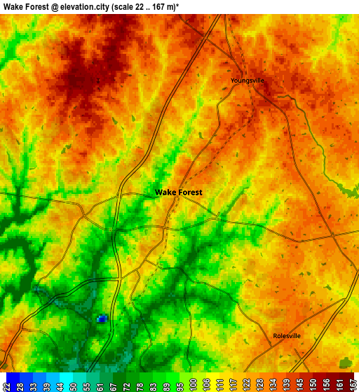 Zoom OUT 2x Wake Forest, United States elevation map