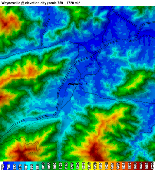 Zoom OUT 2x Waynesville, United States elevation map