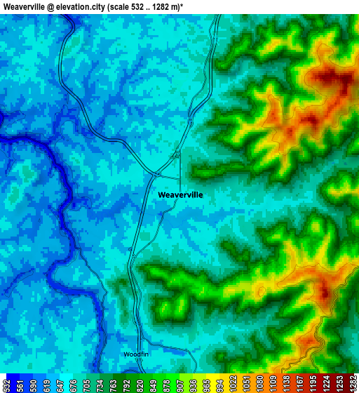 Zoom OUT 2x Weaverville, United States elevation map