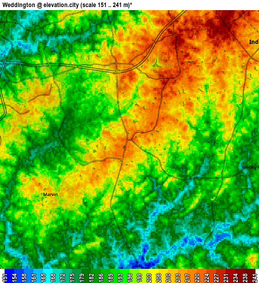 Zoom OUT 2x Weddington, United States elevation map