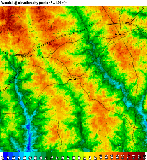 Zoom OUT 2x Wendell, United States elevation map