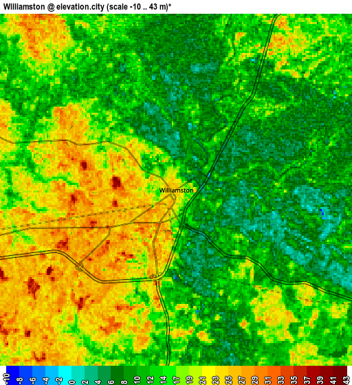 Zoom OUT 2x Williamston, United States elevation map