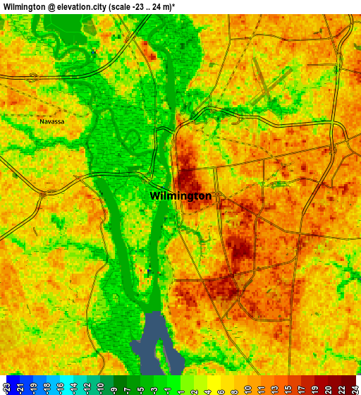 Zoom OUT 2x Wilmington, United States elevation map